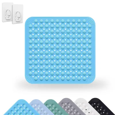 Obrázok produktu pre Podložka pod sprchu, 48 x 48 cm, štvorcová, námorná modrá, PVC, protišmyková, s prísavkami, vhodná na pranie v práčke