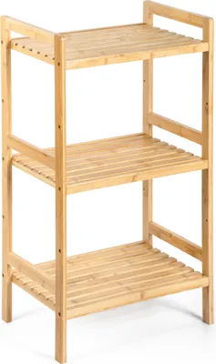 A three-tiered bamboo shelf unit.