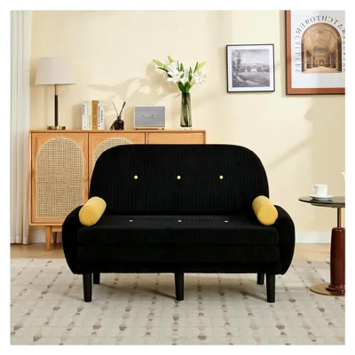 Produktbild von Schwarzes Cord-Loveseat-Sofa für das Wohnzimmer, als Daybed und Relaxsessel mit Stauraum