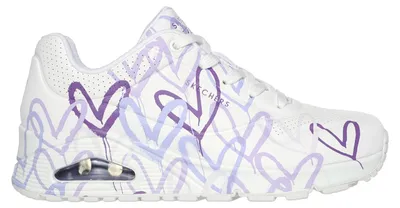 Produktbild von Skechers Uno Spread The Love White Durabuck/ Multi Purple Heart Print Größe EU 38