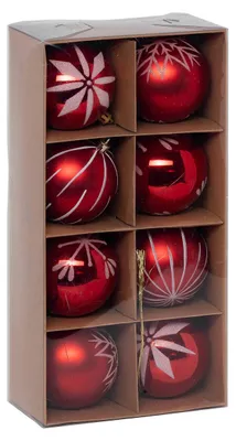 Produktbild von Christbaumkugeln "Colorama de Noël" 8er-Set aus Kunststoff D 8 cm rot weiß