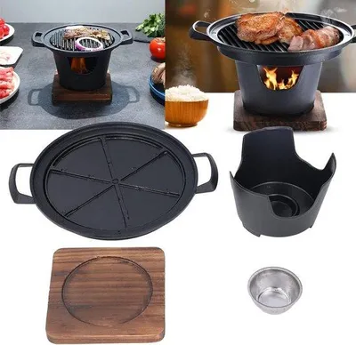 Immagine prodotto di Piastra barbecue portatile senza fumo da 203 cm per tavolo e uso esterno - Griglia a carbonella per il campeggio