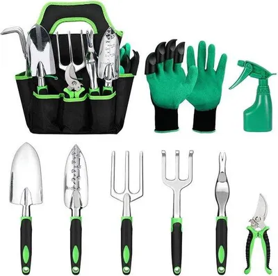 Image de Ensemble d'outils de jardinage vert foncé, durable