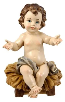Sitzendes Jezuskind, handbemalt, Kunstharz, 23 cm