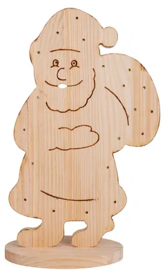 Produktbild von LED Holz-/Dekoleuchte "SANTA" H: 49cm natur, Deko im Landhaus Stil, aus Holz in natur, 31,5 x 13 x 49 cm, mit Diode – für den Außenbereich – Batteriebetrieb – Timerfunktion – Druckschalter