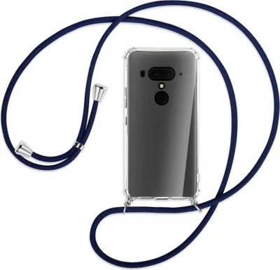 Produktbild von Handykette Backcover-Schutzhülle mit Band (Metall silberfarben) für HTC U12 Plus - dunkelblau