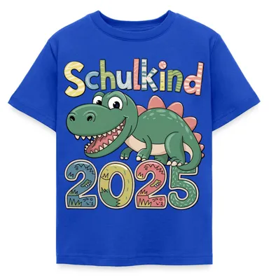 Produktbild von Spreadshirt Schulkind 2025 Erstklässler Dinosaurier Kinder T-Shirt, 122/128 (7-8 Jahre), Royalblau