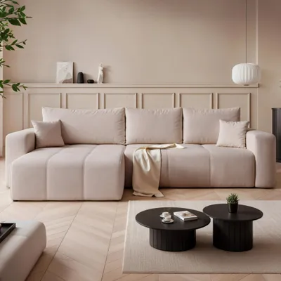 Produktbild von Ecksofa Orto XL Manila 02 Beige Samtvelours Schlaffunktion Universell Bettkasten