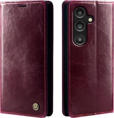 Produktbild von Handyhülle für Samsung Galaxy S25 FE Kunstleder Flip Vintage Cover Hülle RFID Schutz Case Kartenfach Farbe: Weinrot