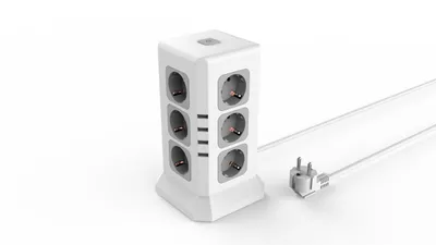 Produktbild von E11 Turm-Steckdosenleiste 12xAC+4xUSB Schnellladung Kindersicherung 3680W Weiß