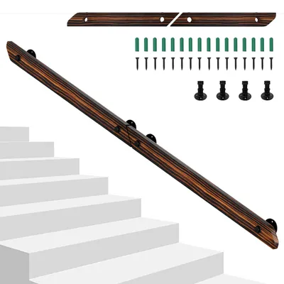 Obrázek produktu pro Dřevěné madlo Vigevee s plochým zábradlí, barva hnědá, včetně držáků a koncovek, pro schodiště, délka 120 cm