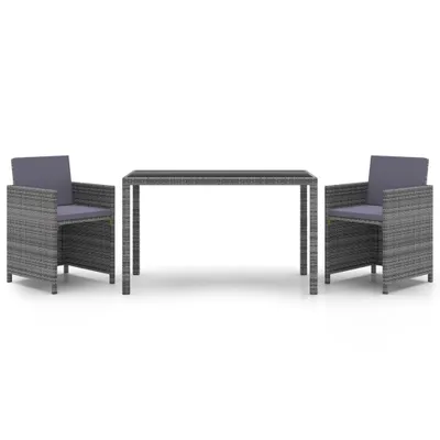 Produktbild von 3-tlg. Garten-Essgruppe mit Kissen Poly Rattan Grau