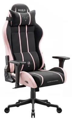 Zdjęcie produktu dla Fotel gamingowy Diablo Chairs X-One 2.0 z tkaniny, ergonomiczny fotel biurowy, obrotowy fotel w kolorze czarnym i różowym, rozmiar S