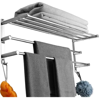 Immagine prodotto di Portasciugamani estensibile da 43 a 78 cm, in acciaio inossidabile, senza necessità di foratura, mensola da parete per bagno o cucina