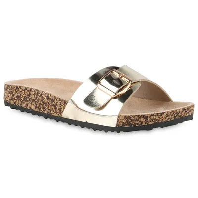 Produktbild von VAN HILL Damen Sandalen Pantoletten Bequeme Profil-Sohle Schuhe 838956, Farbe: Gold, Größe: 38
