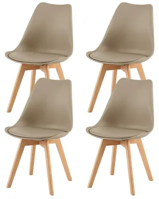 Image de Chaises de salle à manger rembourrées, en bois massif de hêtre, lot de 4, design rétro, pour la cuisine