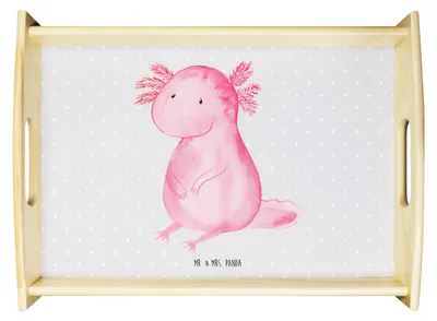 Produktbild von Mr. & Mrs. Panda Tablett Axolotl Niedlich - Grau Pastell - Geschenk, Fröhlich, Molch, Holztablett, Lebensweisheit, Freundin, Sofa, Weisheit, betttablett, sofatablett