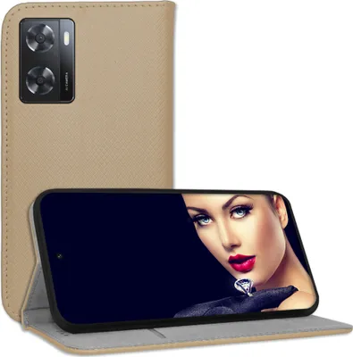Produktbild von Bookstyle Schutzhülle Klapphülle Schutztasche Etui Cover für Oppo A57 4G (CPH2387), Oppo A57s (CPH2385, 6.56'') - Gold