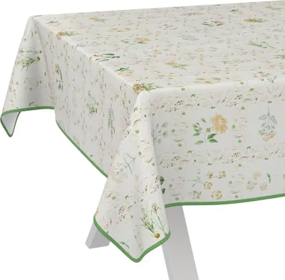 Produktbild von Tischdecke Floral Blumenkaro Beige 180x100cm mit Band-Kante Wachstuch abwaschbar