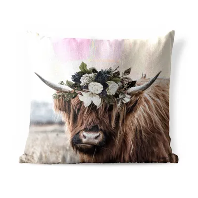 Obrázek produktu pro MuchoWow® Vnější polštář - Skotský horal - Listy -50x50 cm- Odolnost proti povětrnostním vlivům - polštář do obývacího pokoje