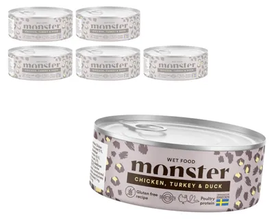Zdjęcie produktu dla Monster Cat Adult 6x100g Pełnoporcjowa Mokra Karma Dla Dorosłych Kotów z Kurczakiem Indykiem i Kaczką
