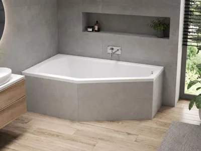 Produktbild von AQUA for you | Badewanne - Polimat Selena - Asymmetrische Badewanne - 140x90 cm - Links - Weiß - mit Siphon, Gestell, Acrylwanne