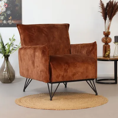 Produktbild von Bronx71 Samt Sessel Mika mit Armlehne kupfer/rostbraun