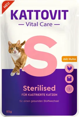Produktbild von 'Kattovit Vital Care Sterilised mit Huhn | Frischebeutel | 24 x 85g'