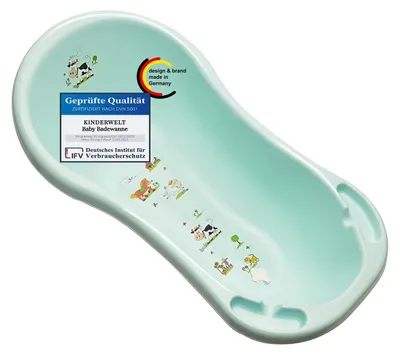 Produktbild von Ergonomische Premium Babybadewanne Funny Farm aquamarin 100 cm mit Ablaufstöpsel