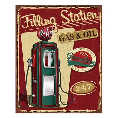 Produktbild von Clayre & Eef Textschild 20x25 cm Rot Eisen Tankstelle