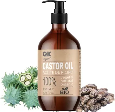 Obrázek produktu pro QKnatur Organický ricinový olej na vlasy, pokožku, řasy, obočí, vousy a nehty