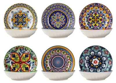Obrázek produktu pro Sada keramických misek na svačinu – 14 cm, 6 kusů v bohémském stylu