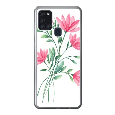 Produktbild von MuchoWow® Handyhülle Schutzhülle Hülle für Samsung Galaxy A21s Blumen - Aquarell - Rosa Silikon Softcase Handy Hülle - Hartschale