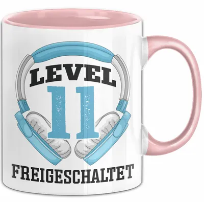 Produktbild von 11. Geburtstag Gamer Tasse Geschenk Level 11 Freigeschaltet (Rosa)