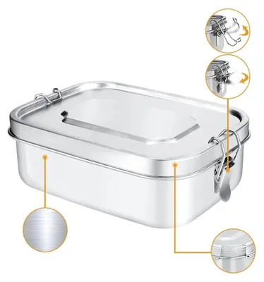 Image de Boîte à déjeuner - 1200 ml - Avec séparateur amovible - Acier inoxydable 304 de qualité alimentaire - Sans BPA - Étanchéité optimale et anti-fuite - Réutilisable