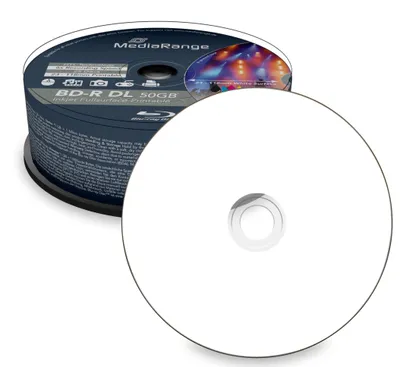 Produktbild von MediaRange BD-R Dual Layer 50GB 6-fache Schreibgeschwindigkeit, vollflächig bedruckbar, 25er Pack, MR510