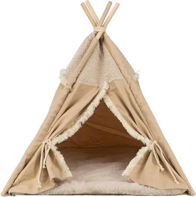 Produktbild von Famanu Anti-Rutsch Tipi Boho 55 × 65 × 55 cm beige für Hunde und Katzen - waschmaschinenfest - umkehrbares Kissen