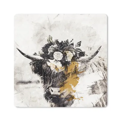 Produktbild von MuchoWow® Mauspad Mousepad Schottischer Highlander - Blumen 30x30 cm - Mousepads - Maus Mat - Pad - Mausunterlage - Gaming