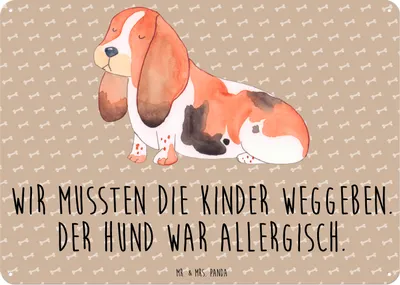 Produktbild von Mr. & Mrs. Panda Schild Hund Basset Hound DIN A6 - Hundeglück - Geschenk, Wandbild, Lustig, Türschild, Sprüche, Metallbild, Blechschild, tafel