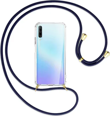 Produktbild von Handykette Backcover-Schutzhülle mit Band (Metall goldfarben) für Huawei P Smart Pro 2019 - dunkelblau