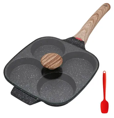 Productafbeelding van Pannenkoekenpan met Deksel, Eierpocheerpannen 4 Cups, Aluminium