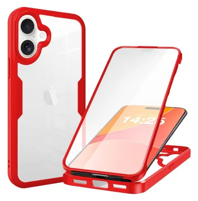 Produktbild von 360 Grad Rundum Schutz Handyhülle für Apple iPhone 16 Full Cover Vollschutz Case Farbe: Rot