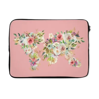 Produktbild von MuchoWow® Laptop Hülle 14 ZollWeltkarte - Rosen - Anemone - Rosa Laptoptasche - Laptoptasche - Stoßsicher - Schutzhaube