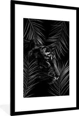 Produktbild von MuchoWow® Gerahmtes Poster Tiger zwischen den Zweigen - schwarz und weiß 60x90 cm - Poster mit Schwarzem Bilderrahmen Wandposter Rahmen Foto Bilder - Dekoration - Wandposter Wohnzimmer - Hochwertig
