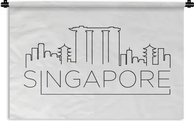 Produktbild von MuchoWow® Wandteppich Wandbehang Skyline "Singapur" auf weißem Hintergrund 120x80 cm Tapisserie Dekoration Wandtuch - Wanddekorationen - Wandtücher