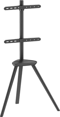 A black tripod TV stand with two mounting brackets.