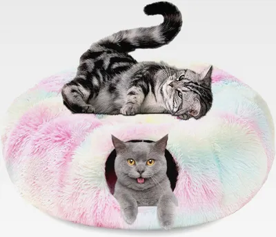 Produktbild von Katzentunnel Mit Bett, Katzentunnel Große Katzen Plüsch Klappbar 80 x 80 x 26cm Katzenspiel Donut Bett Für Kleine Mittelgroße Und Große Katzen Farbe