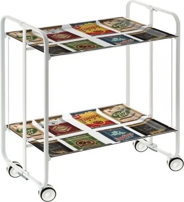 Produktbild von DON HIERRO - Klappbarer Servierwagen BAUHAUS mit Rollen – Metallgestell weiß, 2 Ebenen, 4 Positionen