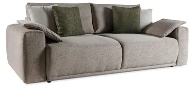 Zdjęcie produktu dla Wygodna sofa rozkładana QUEEN z funkcją spania i zestawem poduszek (256 x 120 cm) – szaro-beżowa