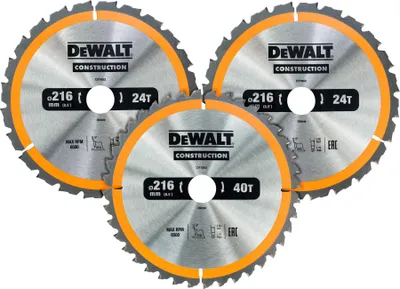 Produktbild von DeWalt Kreissägeblattset DT1962-QZ, Holzsägeblatt, Nagelfest, Thin Kerf, 216 x 30 x 2,6 mm 3-teilig